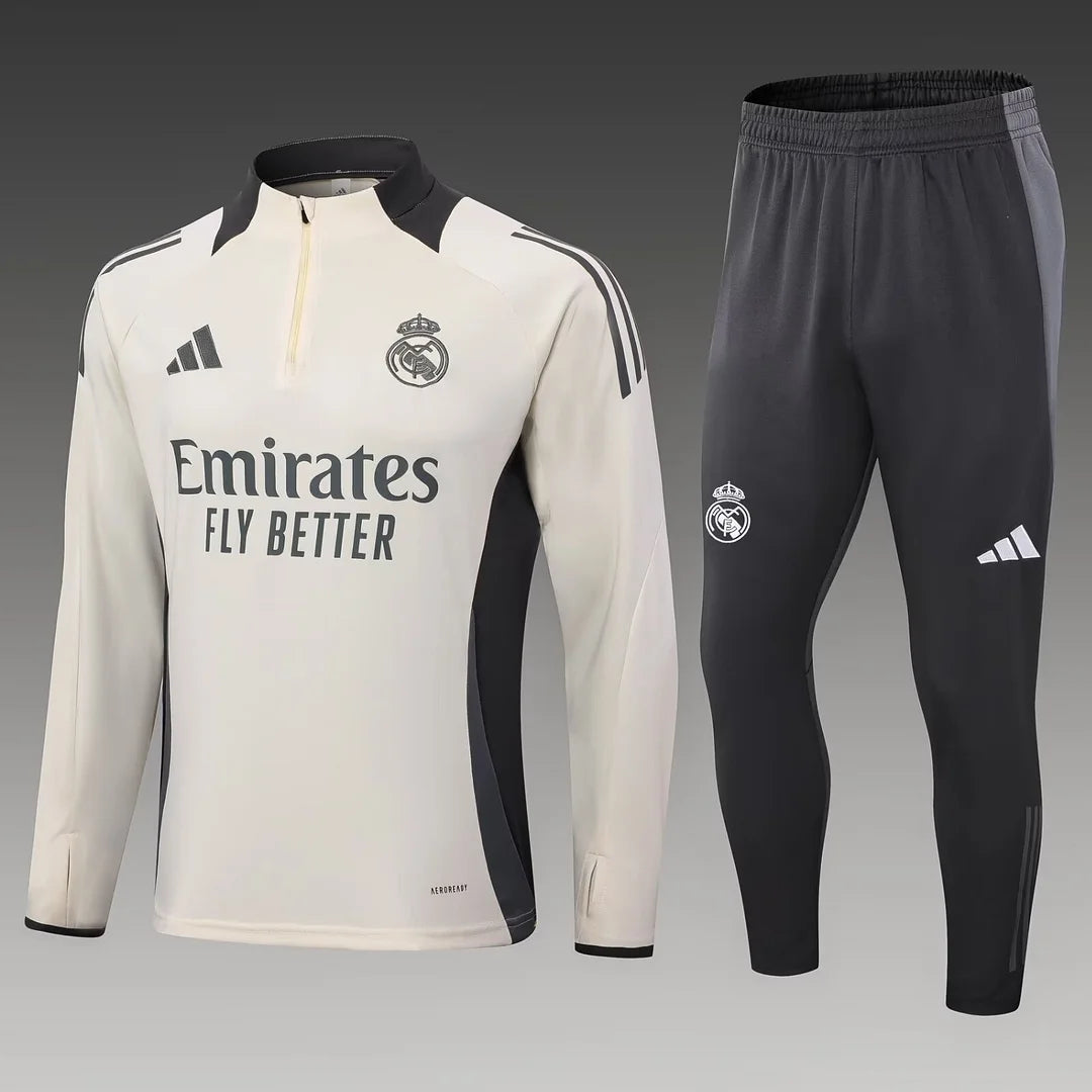 2024/2025 Real Madrid Half-Pull Tracksuit Light Yellow Football Shirt 1:1 Thai Quality