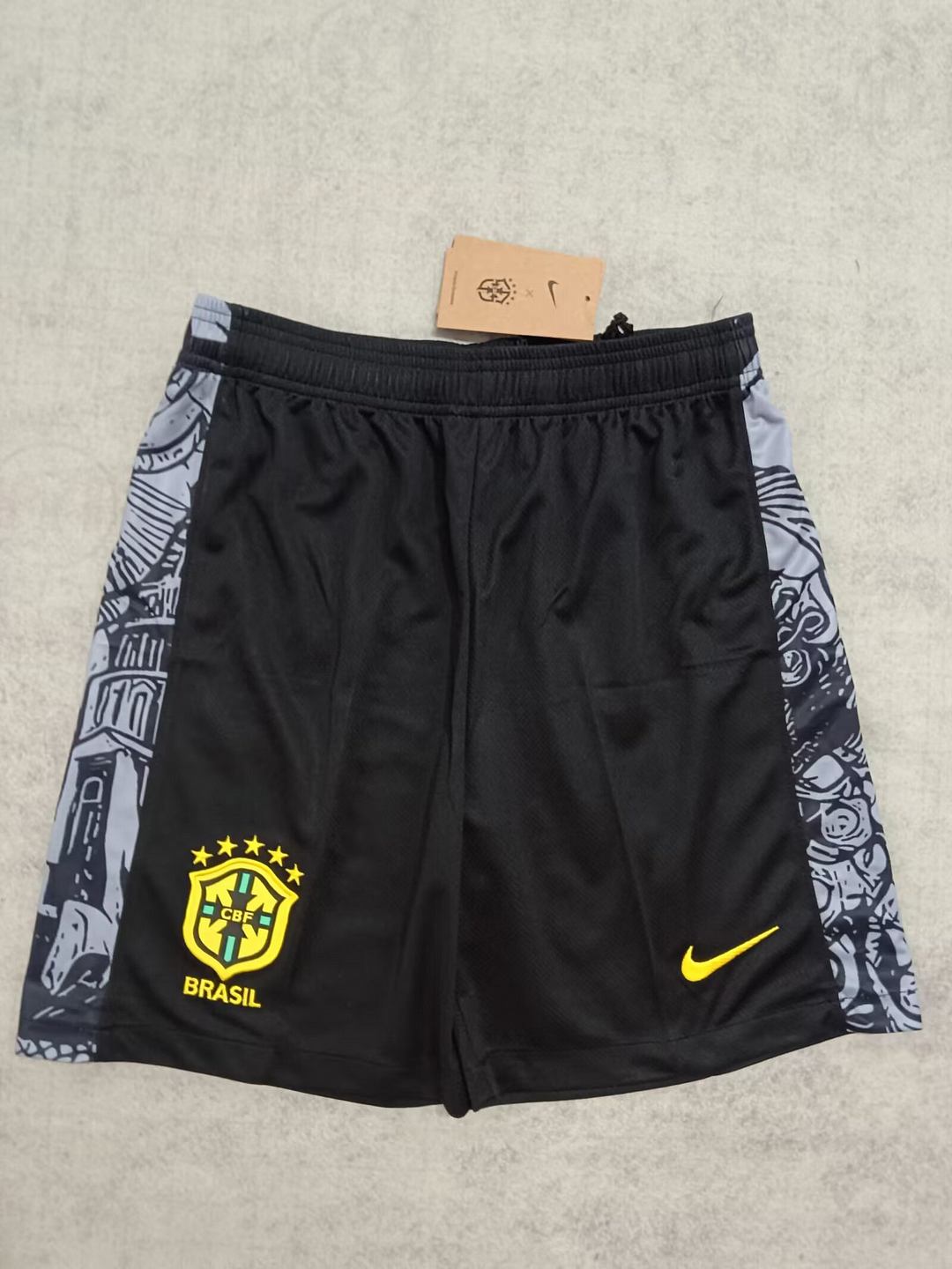 2024 Brazil Special Edition Jesus Black Gray Soccer Shorts