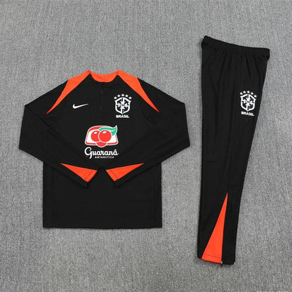 2025/2026 Brazil Orange Black Half-Pull Tracksuit
