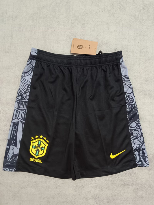 2024 Brazil Special Edition Jesus Black Gray Soccer Shorts