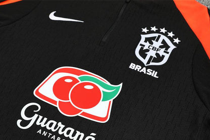 2025/2026 Brazil Orange Black Half-Pull Tracksuit