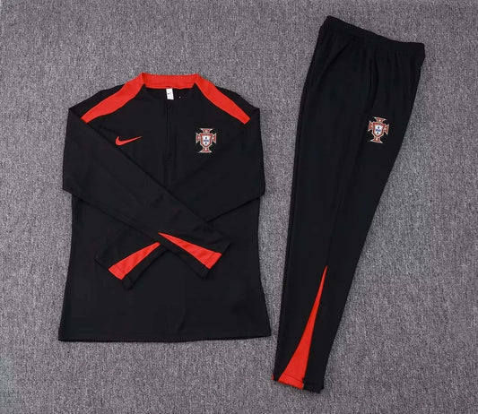 2024 Portugal Half-Pull Tracksuit Black and Red 1:1 Thai Quality